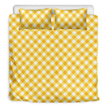 Honey Yellow And White Gingham Print Duvet Cover Bedding Set