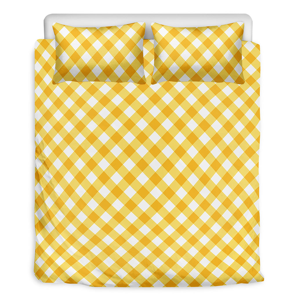 Honey Yellow And White Gingham Print Duvet Cover Bedding Set