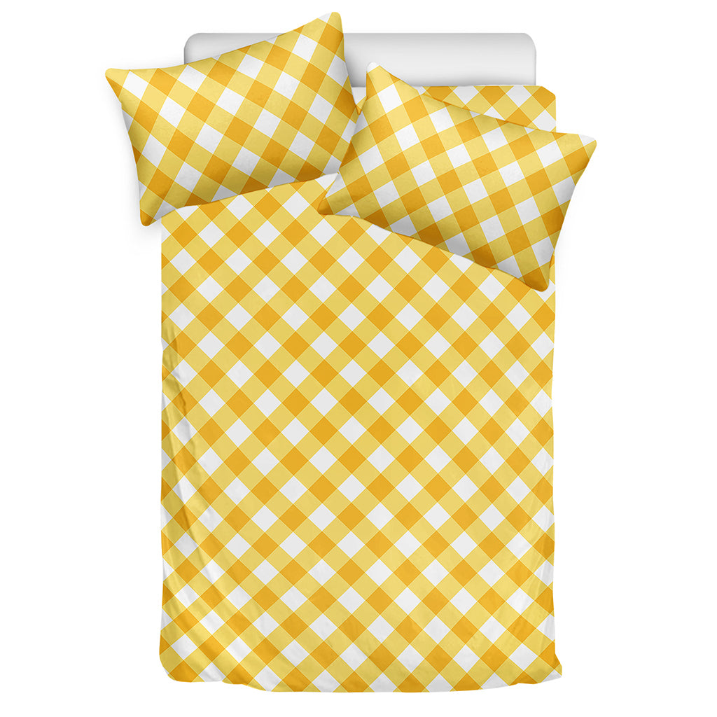 Honey Yellow And White Gingham Print Duvet Cover Bedding Set