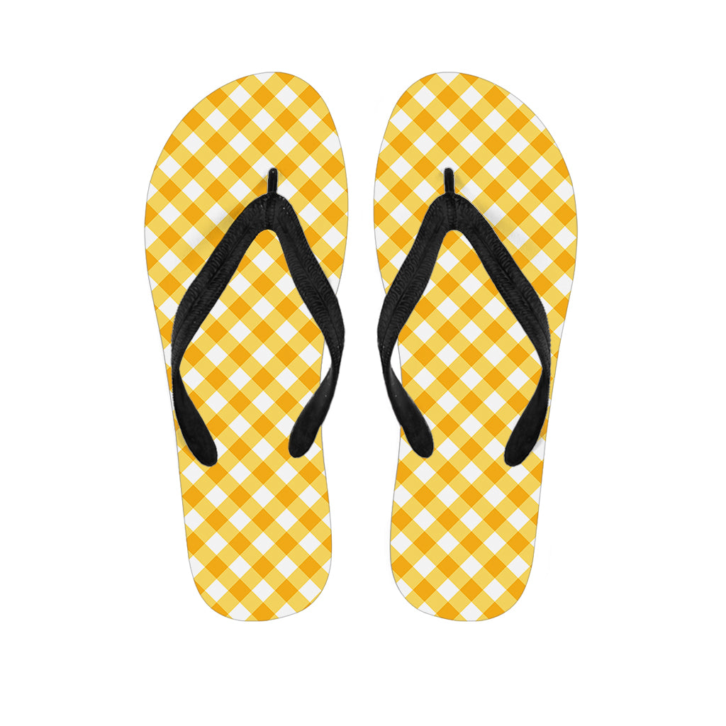 Honey Yellow And White Gingham Print Flip Flops
