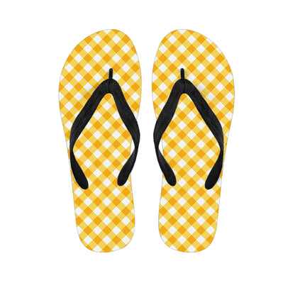 Honey Yellow And White Gingham Print Flip Flops