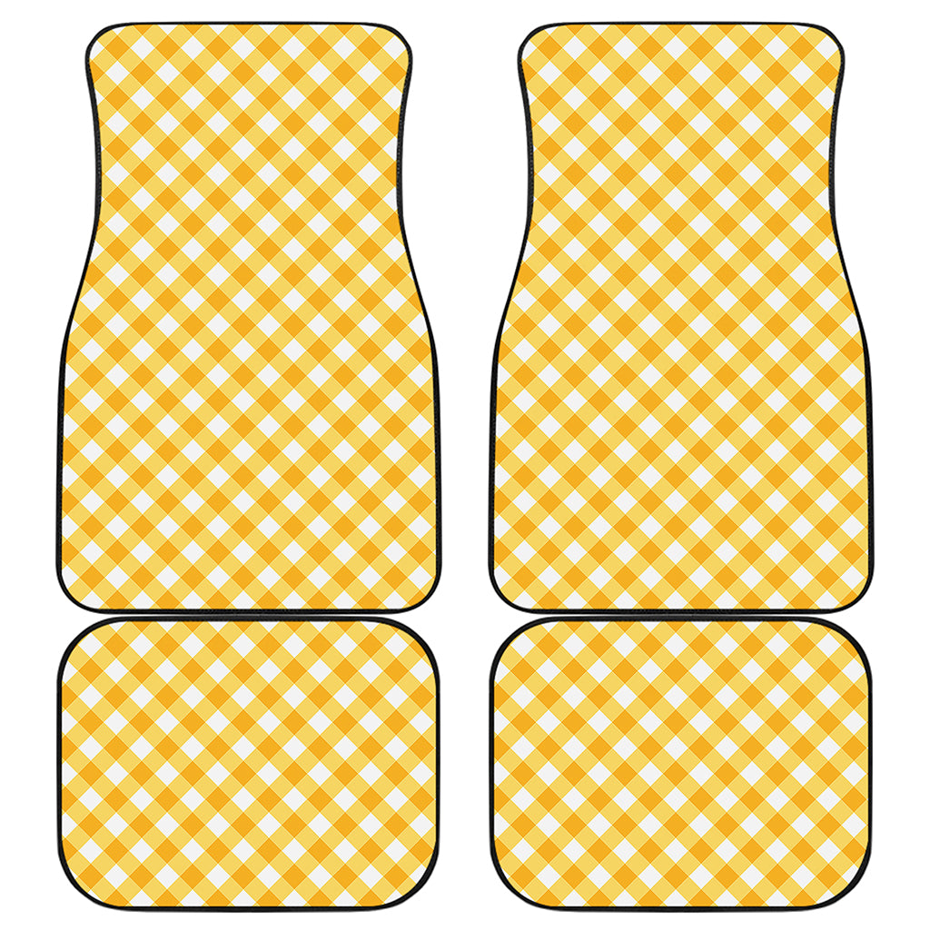 Honey Yellow And White Gingham Print Front and Back Car Floor Mats