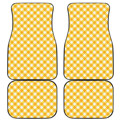 Honey Yellow And White Gingham Print Front and Back Car Floor Mats