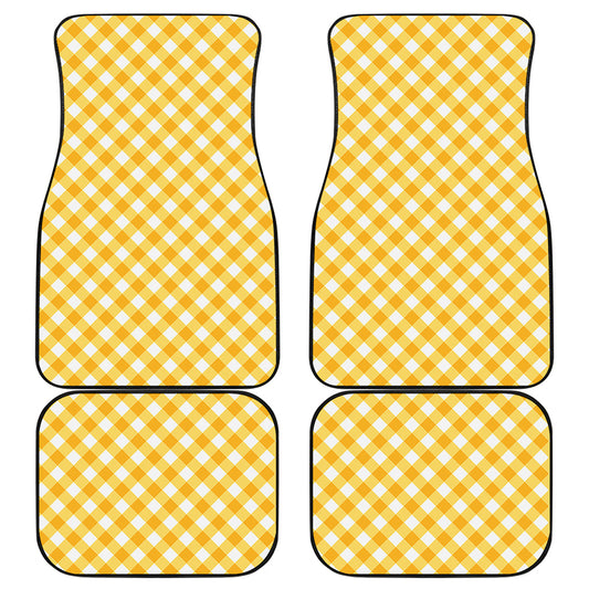 Honey Yellow And White Gingham Print Front and Back Car Floor Mats