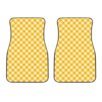 Honey Yellow And White Gingham Print Front Car Floor Mats