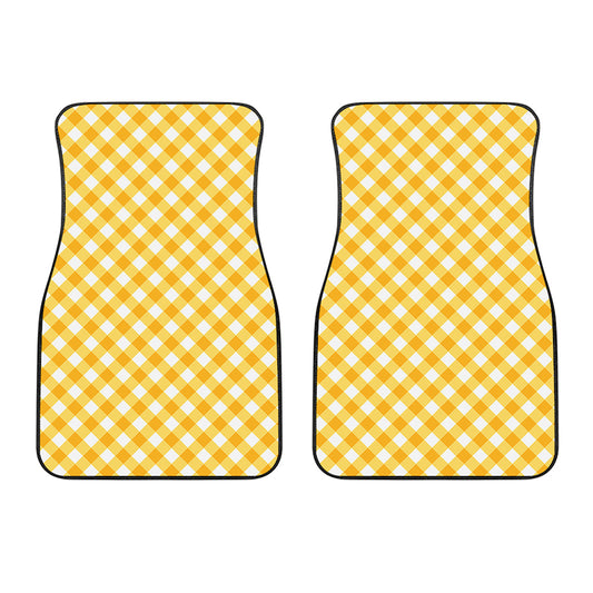 Honey Yellow And White Gingham Print Front Car Floor Mats