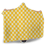 Honey Yellow And White Gingham Print Hooded Blanket