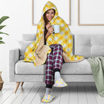 Honey Yellow And White Gingham Print Hooded Blanket