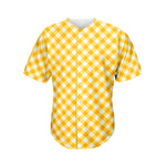 Honey Yellow And White Gingham Print Men's Baseball Jersey
