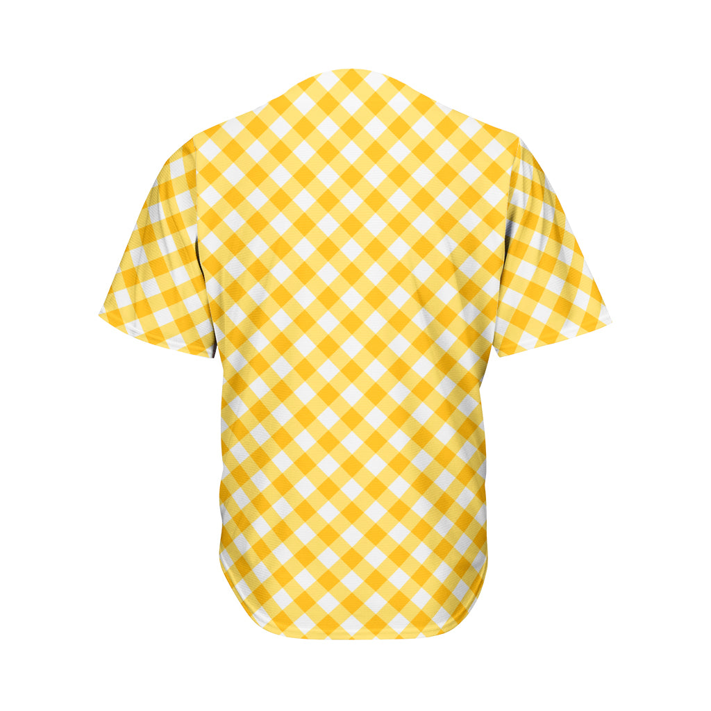 Honey Yellow And White Gingham Print Men's Baseball Jersey