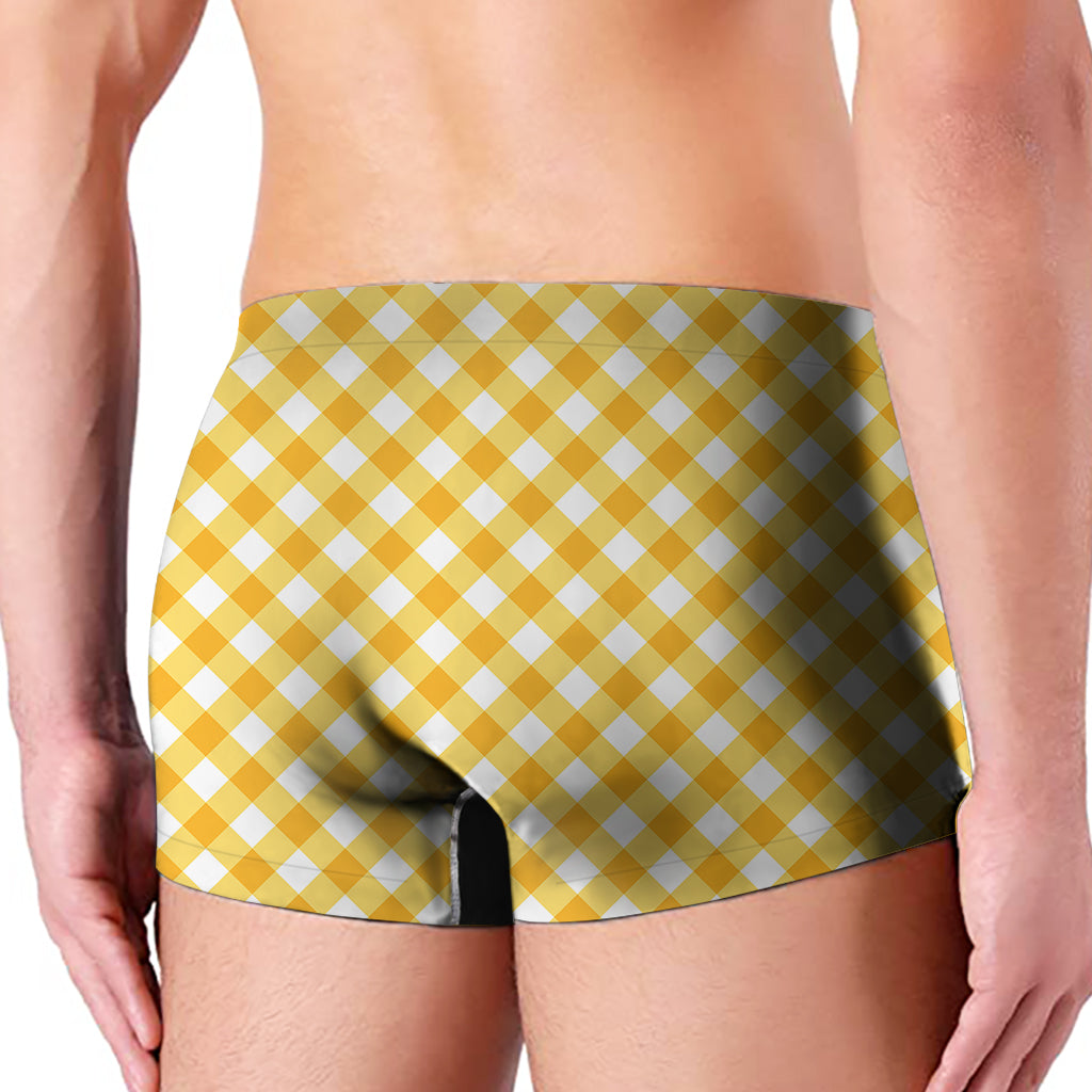 Honey Yellow And White Gingham Print Men's Boxer Briefs