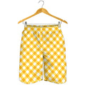 Honey Yellow And White Gingham Print Men's Shorts