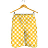 Honey Yellow And White Gingham Print Men's Shorts
