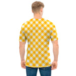 Honey Yellow And White Gingham Print Men's T-Shirt