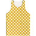 Honey Yellow And White Gingham Print Men's Tank Top