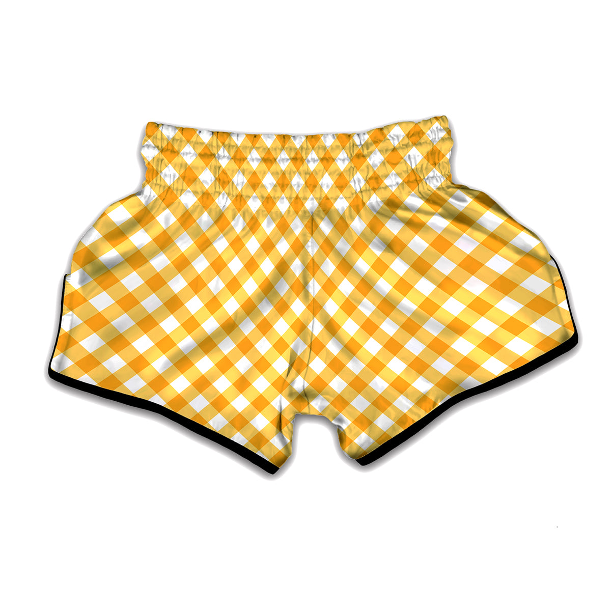 Honey Yellow And White Gingham Print Muay Thai Boxing Shorts