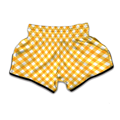 Honey Yellow And White Gingham Print Muay Thai Boxing Shorts