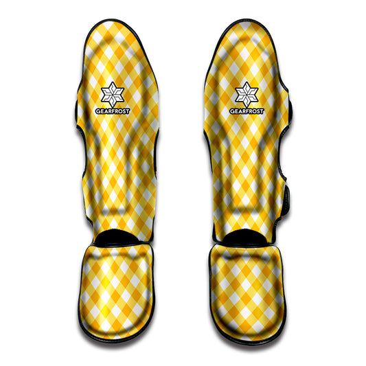 Honey Yellow And White Gingham Print Muay Thai Shin Guard