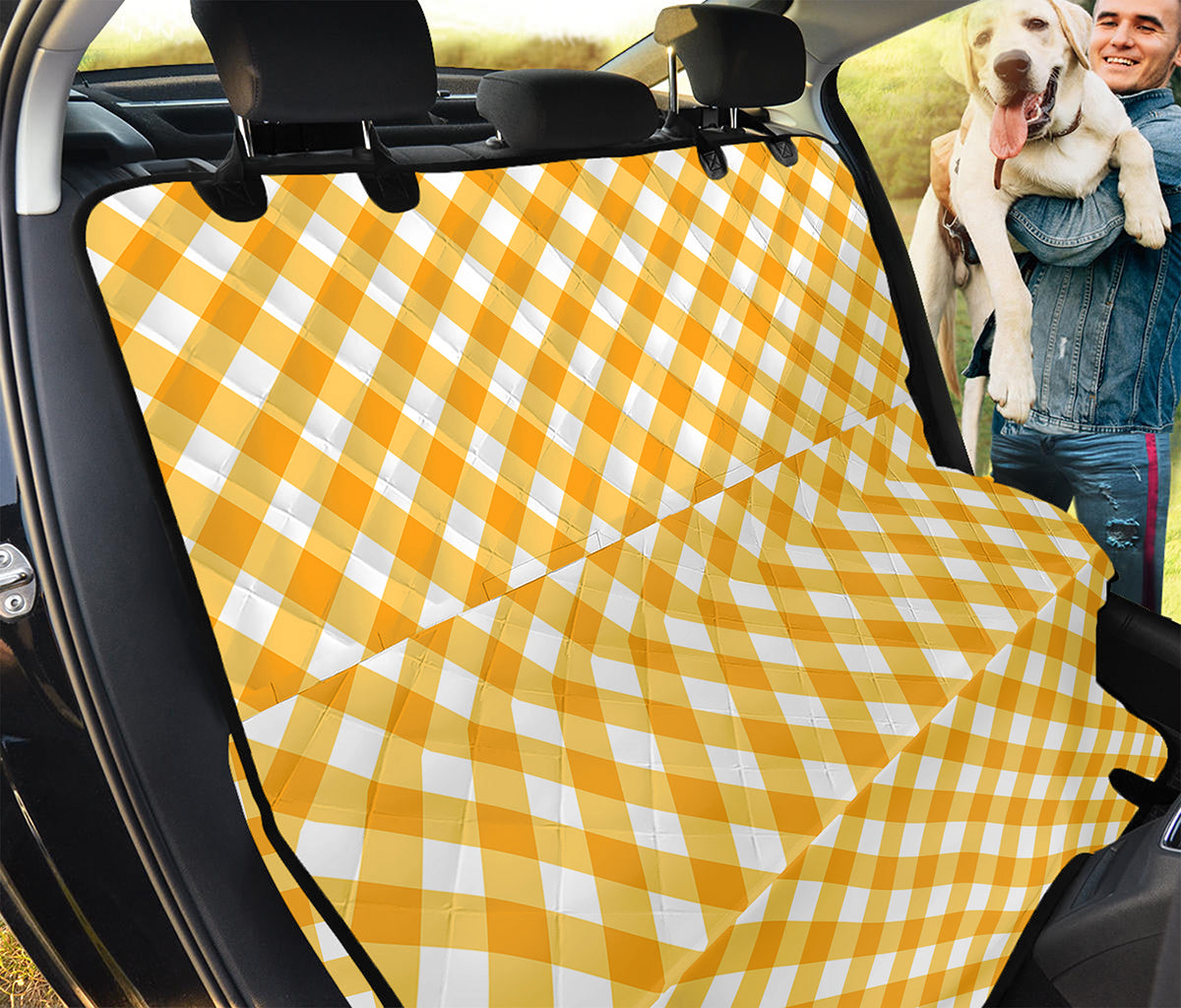 Honey Yellow And White Gingham Print Pet Car Back Seat Cover