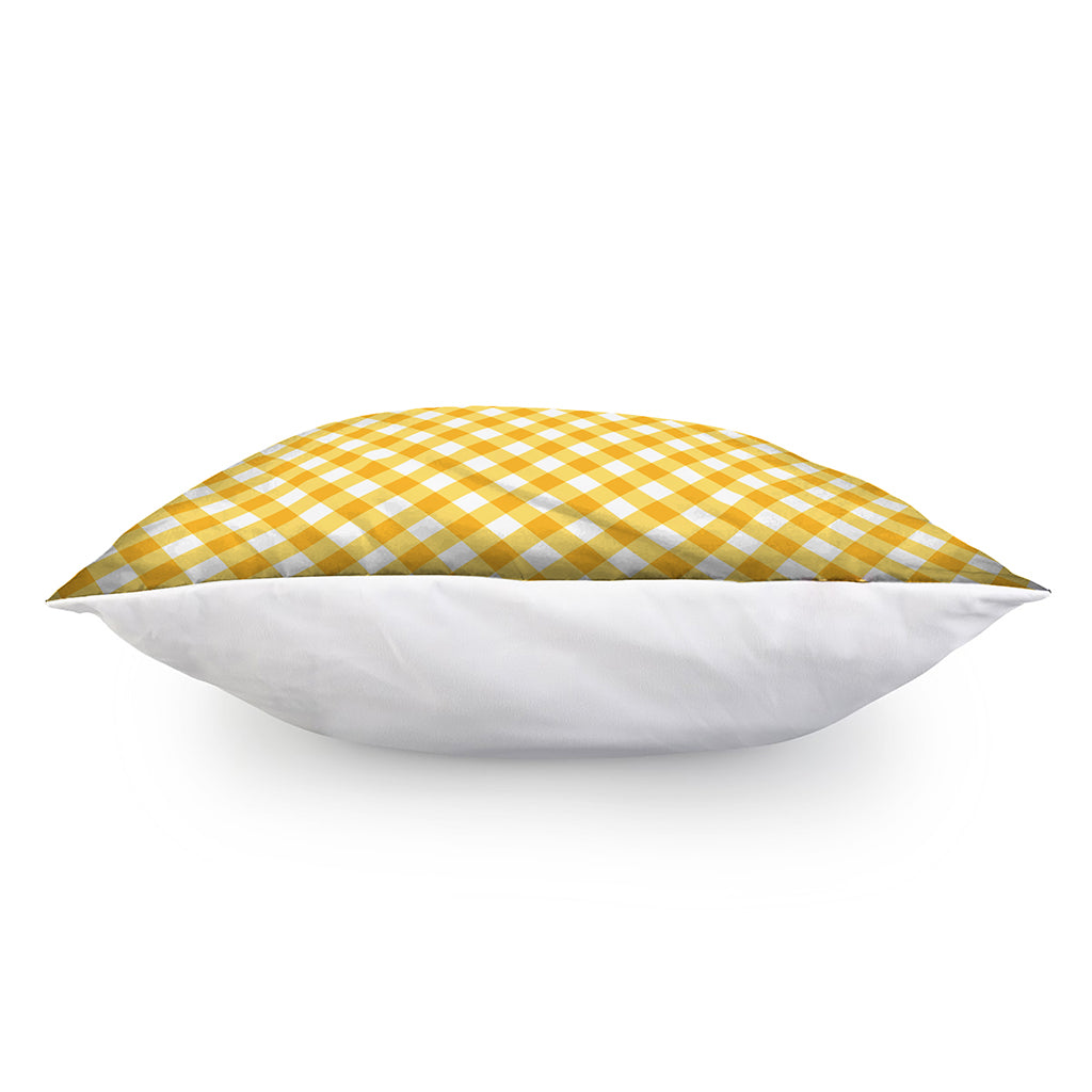 Honey Yellow And White Gingham Print Pillow Cover