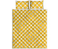 Honey Yellow And White Gingham Print Quilt Bed Set