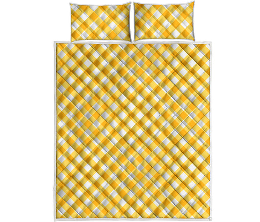 Honey Yellow And White Gingham Print Quilt Bed Set