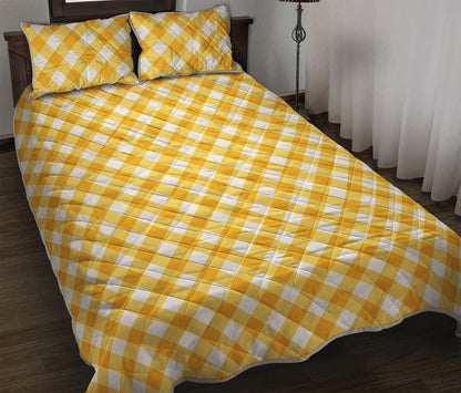 Honey Yellow And White Gingham Print Quilt Bed Set