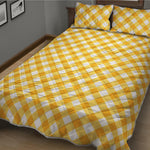 Honey Yellow And White Gingham Print Quilt Bed Set