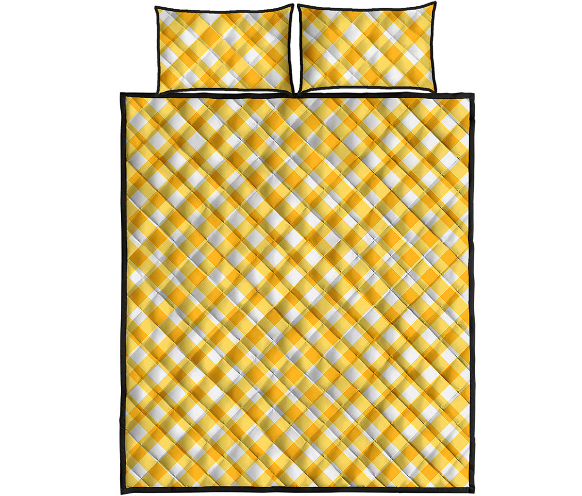 Honey Yellow And White Gingham Print Quilt Bed Set