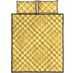 Honey Yellow And White Gingham Print Quilt Bed Set