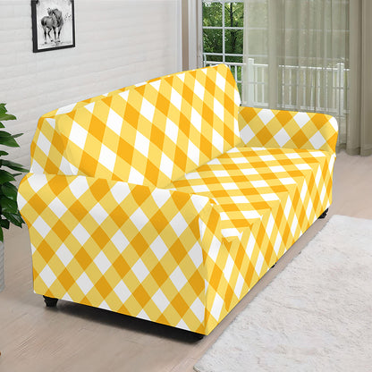 Honey Yellow And White Gingham Print Sofa Cover