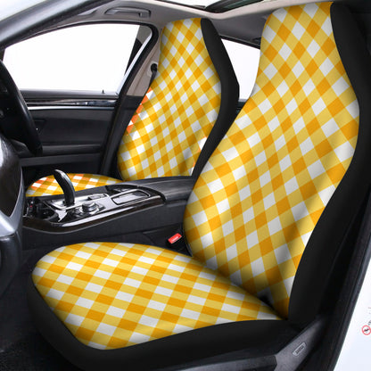 Honey Yellow And White Gingham Print Universal Fit Car Seat Covers