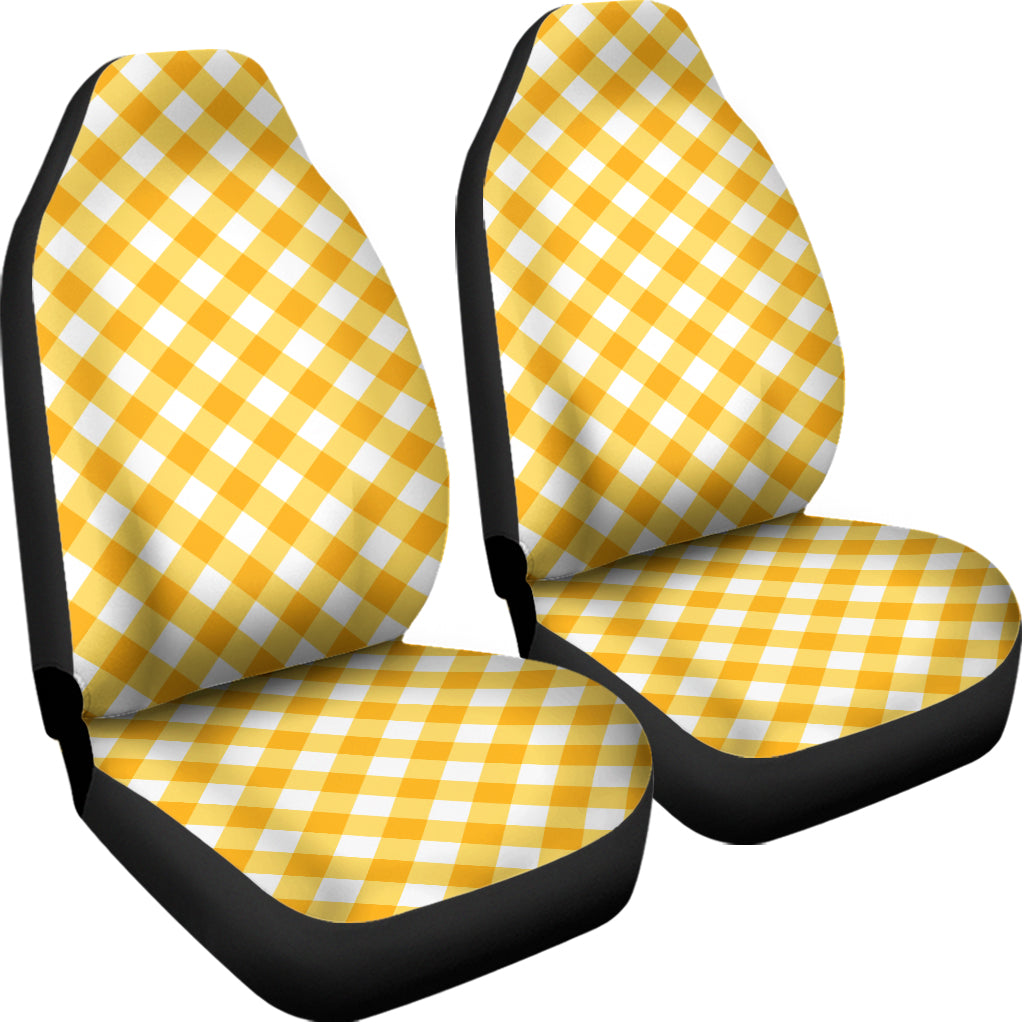 Honey Yellow And White Gingham Print Universal Fit Car Seat Covers