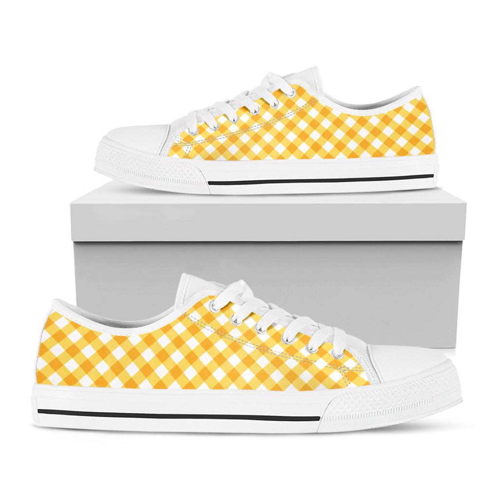 Honey Yellow And White Gingham Print White Low Top Shoes