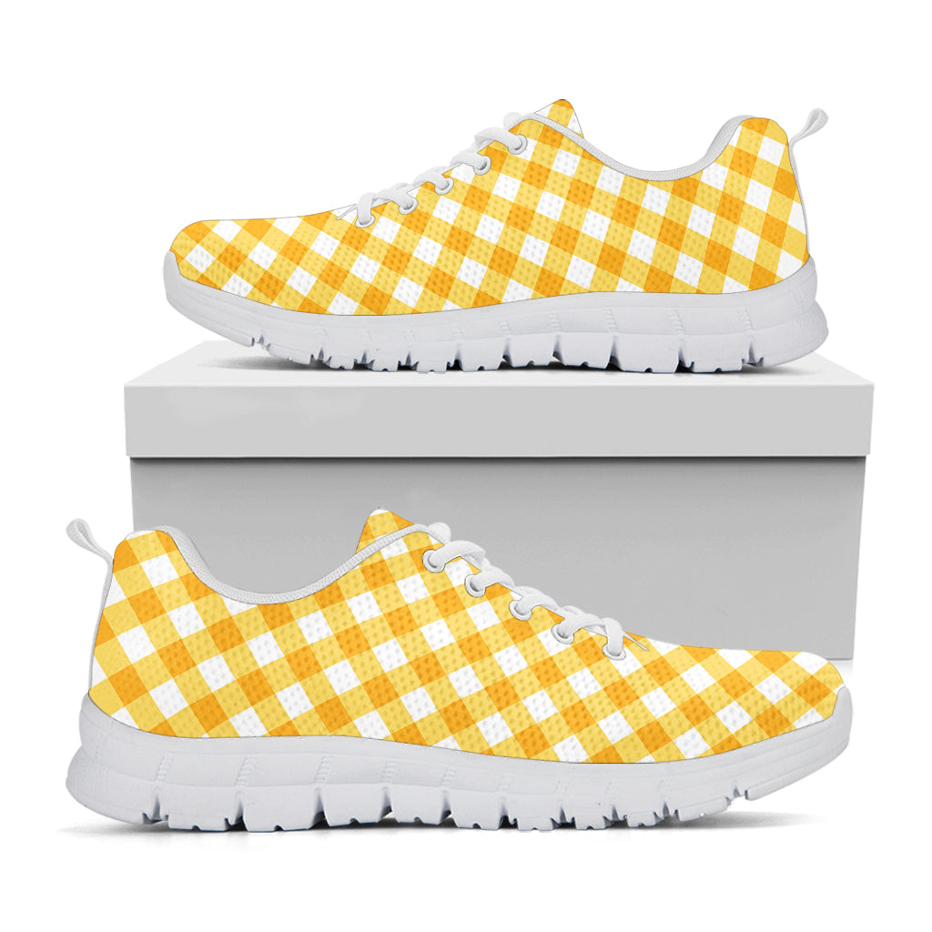 Honey Yellow And White Gingham Print White Sneakers