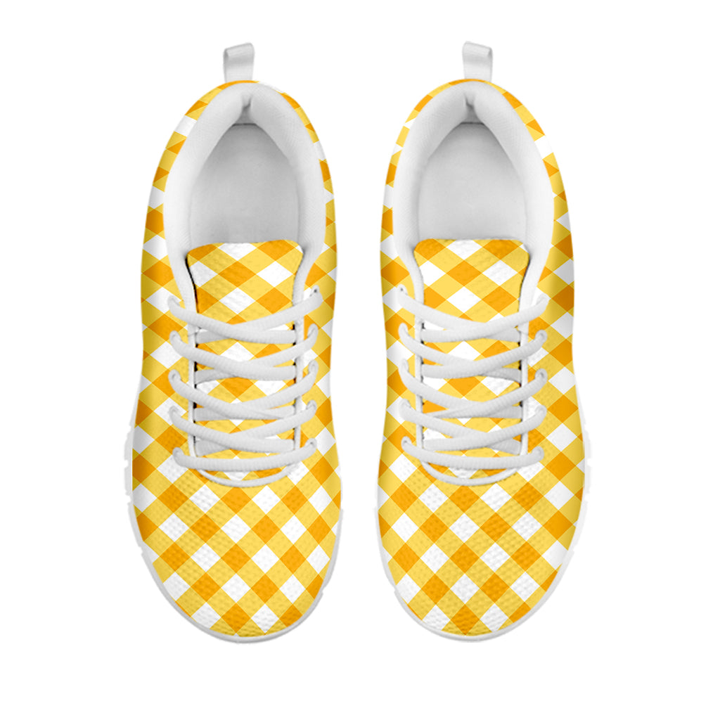 Honey Yellow And White Gingham Print White Sneakers