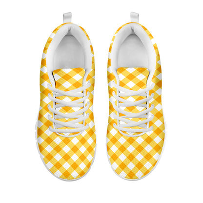 Honey Yellow And White Gingham Print White Sneakers
