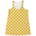 Honey Yellow And White Gingham Print Women's Racerback Tank Top