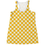Honey Yellow And White Gingham Print Women's Racerback Tank Top