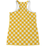 Honey Yellow And White Gingham Print Women's Racerback Tank Top