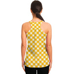 Honey Yellow And White Gingham Print Women's Racerback Tank Top