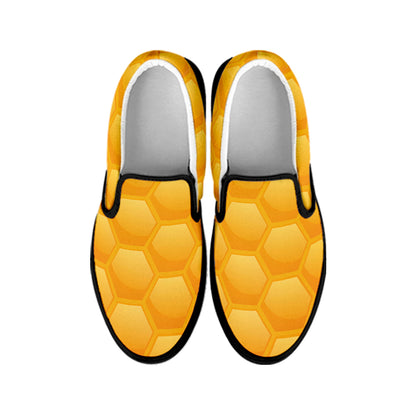Honeycomb Pattern Print Black Slip On Shoes