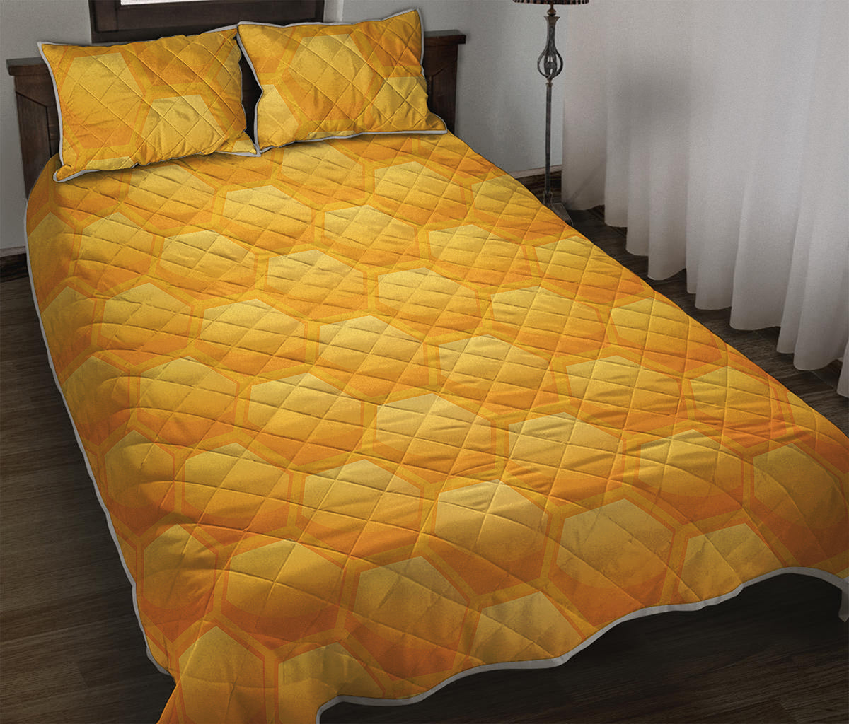 Honeycomb Pattern Print Quilt Bed Set