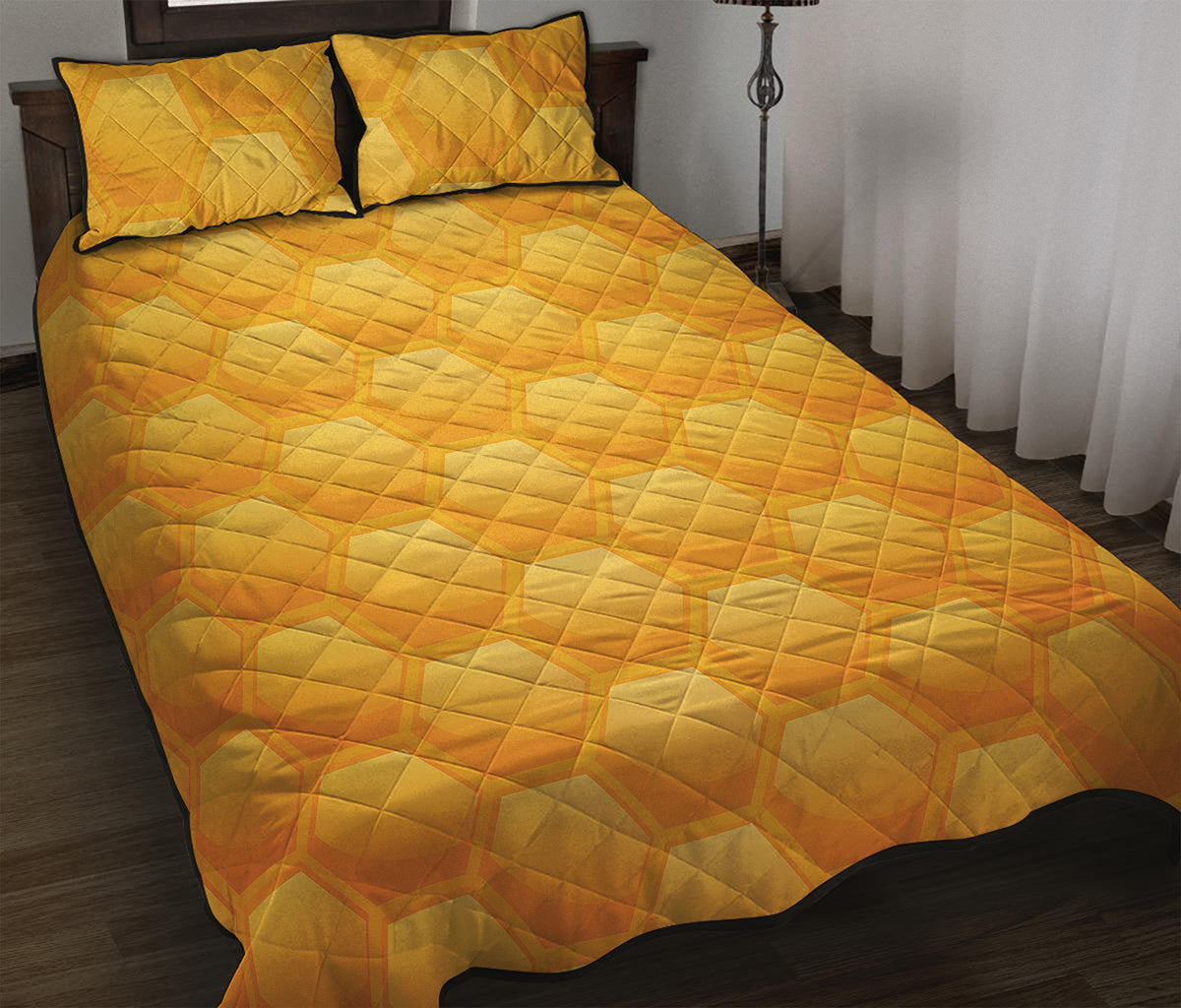 Honeycomb Pattern Print Quilt Bed Set