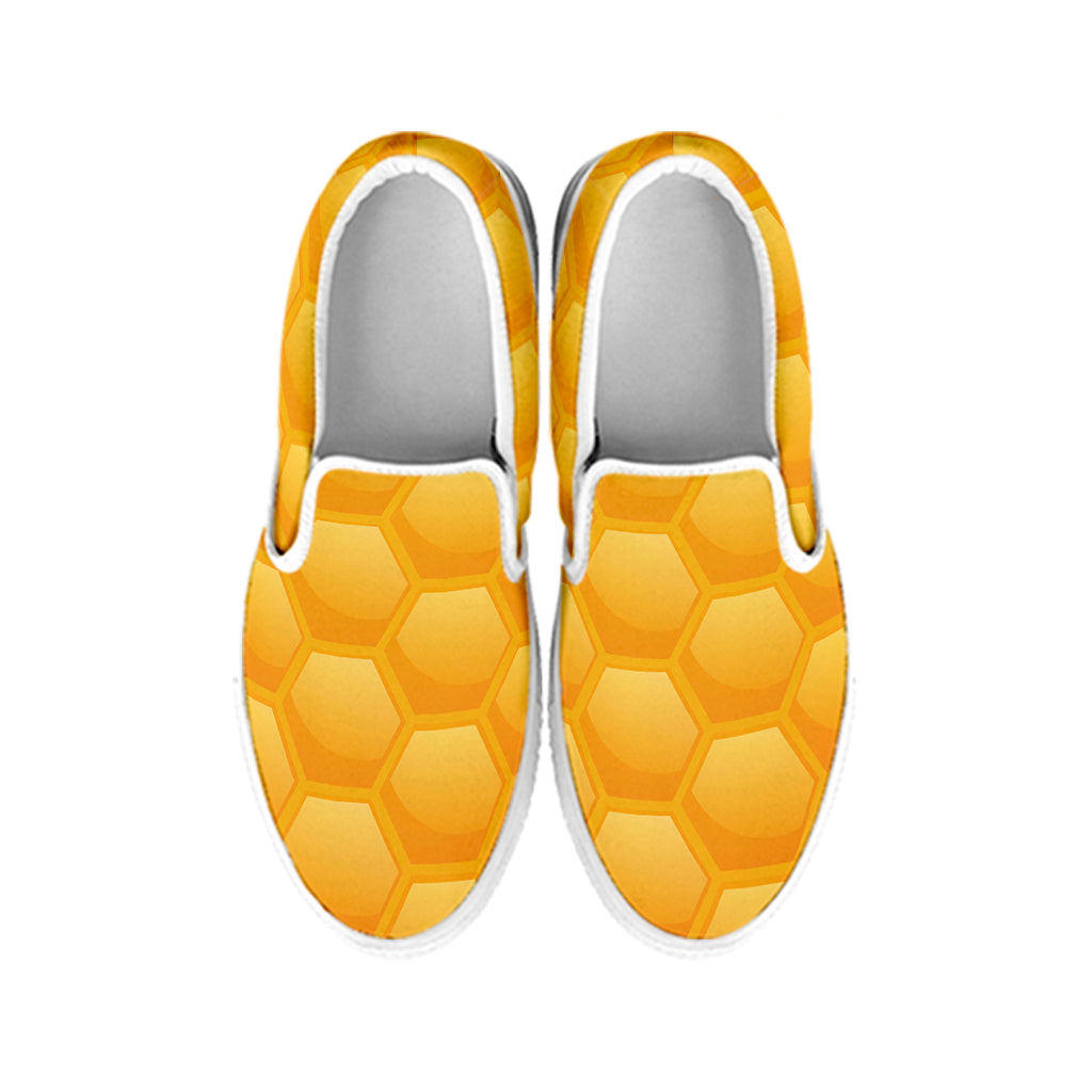 Honeycomb Pattern Print White Slip On Shoes