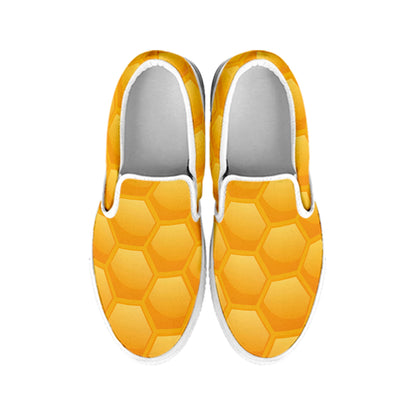 Honeycomb Pattern Print White Slip On Shoes