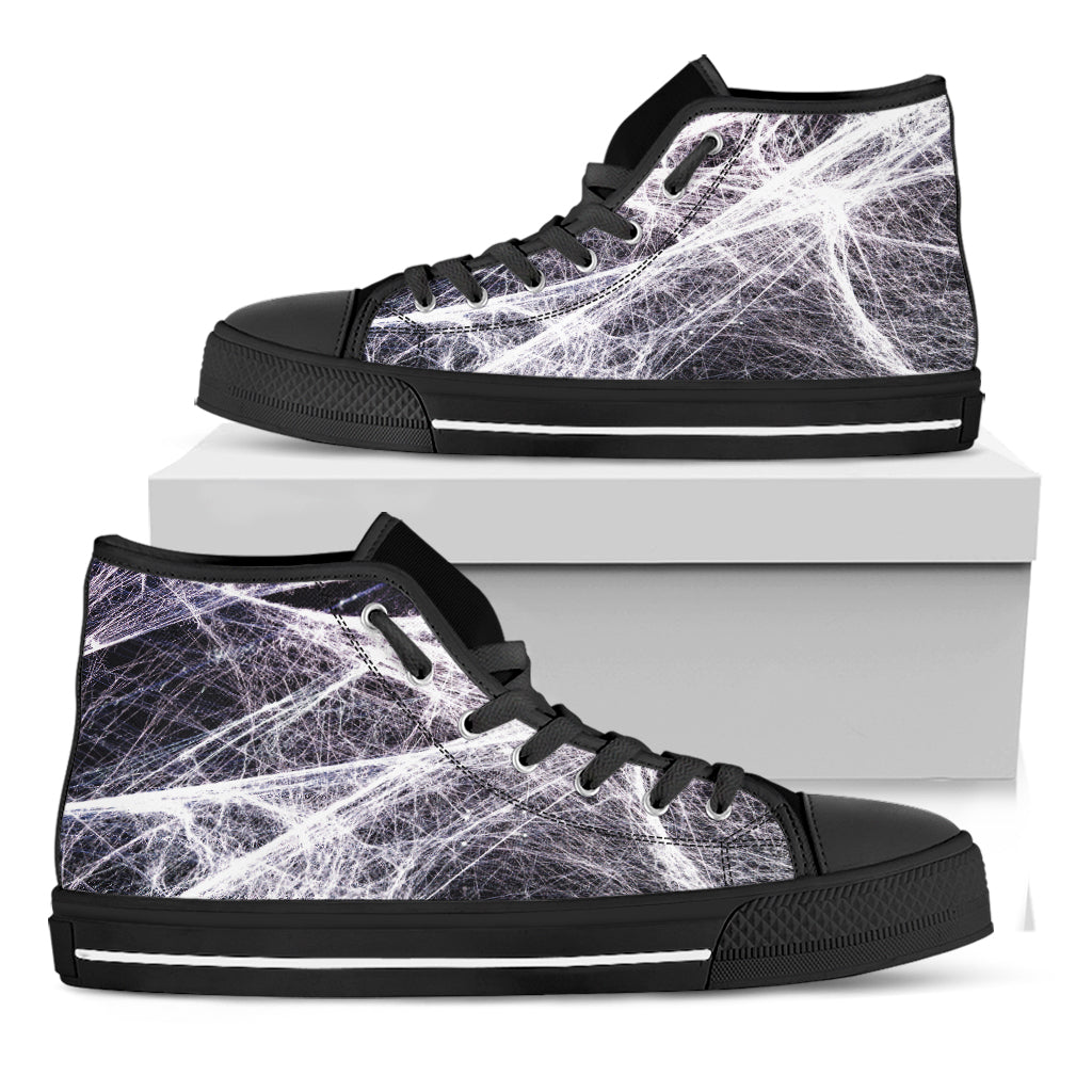 Horror Cobweb Print Black High Top Shoes