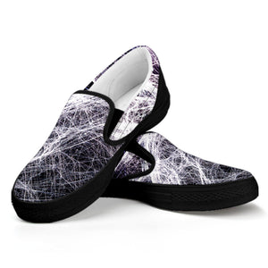 Horror Cobweb Print Black Slip On Shoes