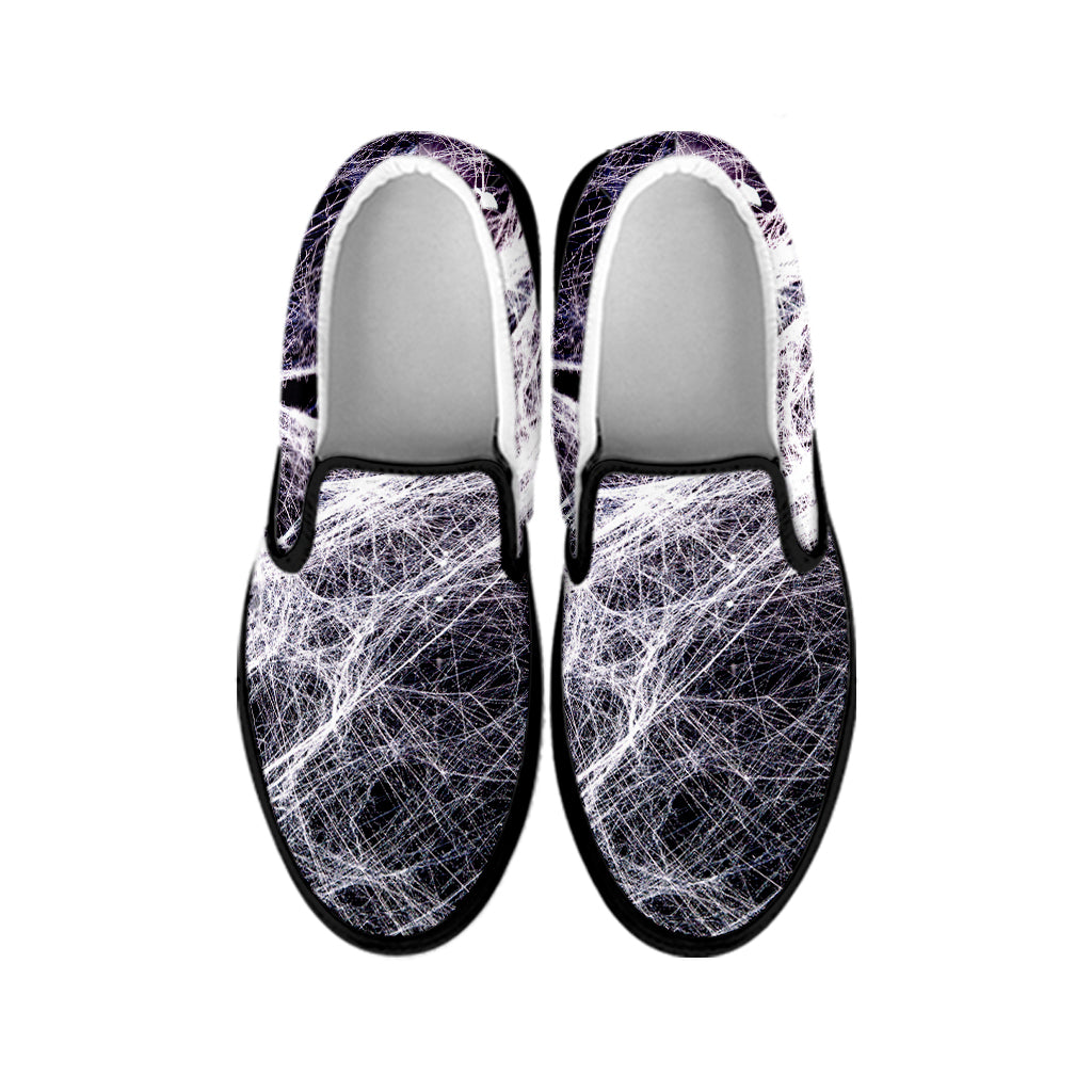 Horror Cobweb Print Black Slip On Shoes