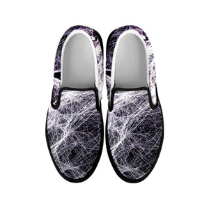 Horror Cobweb Print Black Slip On Shoes